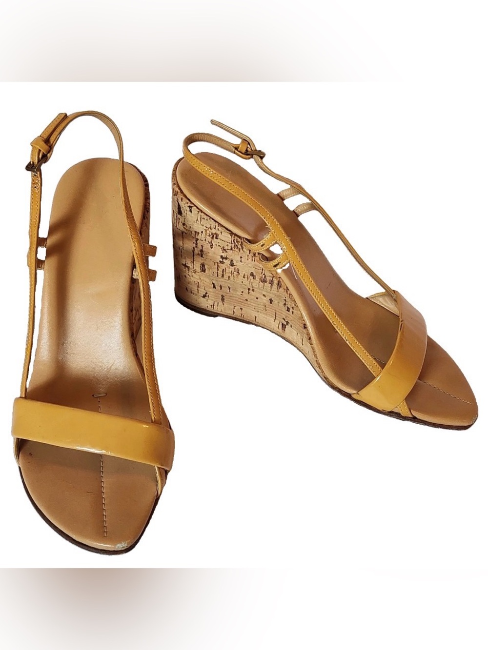RARE Prada 90s Vintage Heels Cork Platform Wedges Sandals Shoes Yellow Size 38